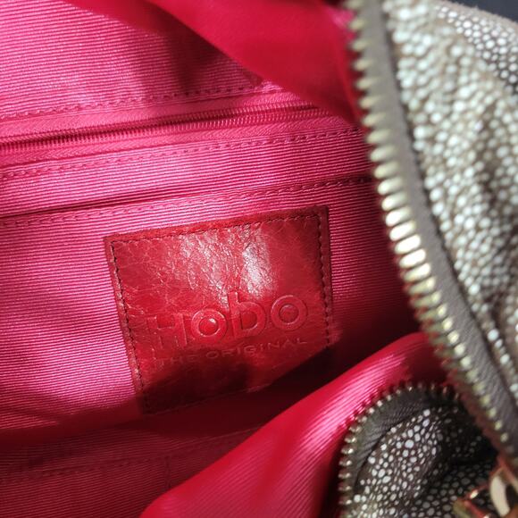 Hobo Slouchy Stingray Shoulder Bag Brown Shagreen Glaze Leather Curved Crossbody - Picture 4 of 16